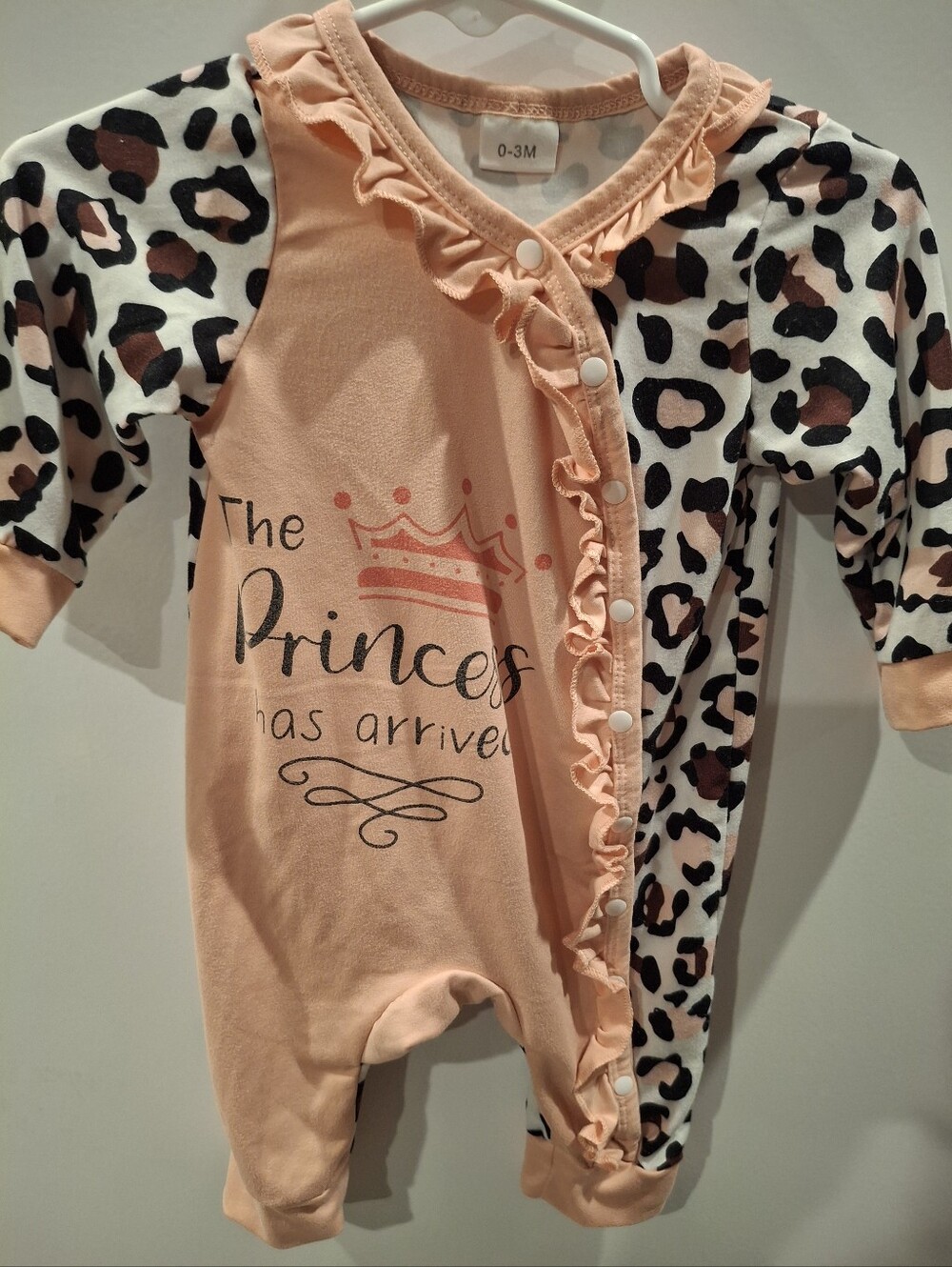 Source Unknown Peach & Black Leopard Baby One-Piece Footie